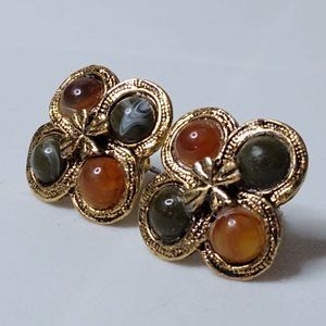 Decorative Orange And Green Vintage Stud Earrings